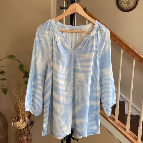 Soft Surroundings Womens Blaine Gauze Pullover 100% Cotton Blue Palms Size XL - Picture 3 of 12